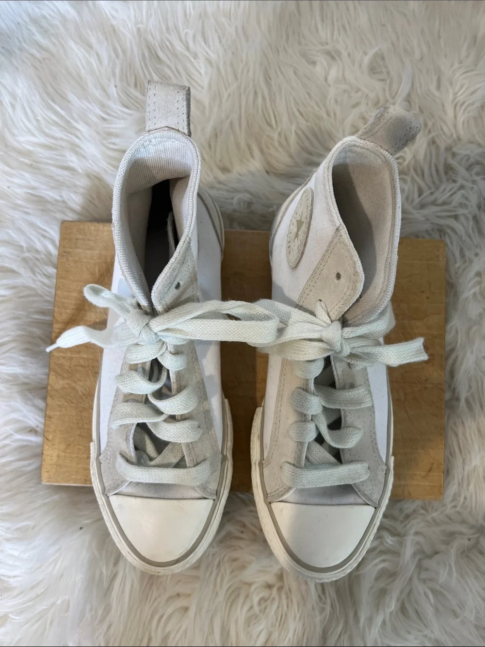 Converse White High-Top Canvas and Suede Platform Sneakers